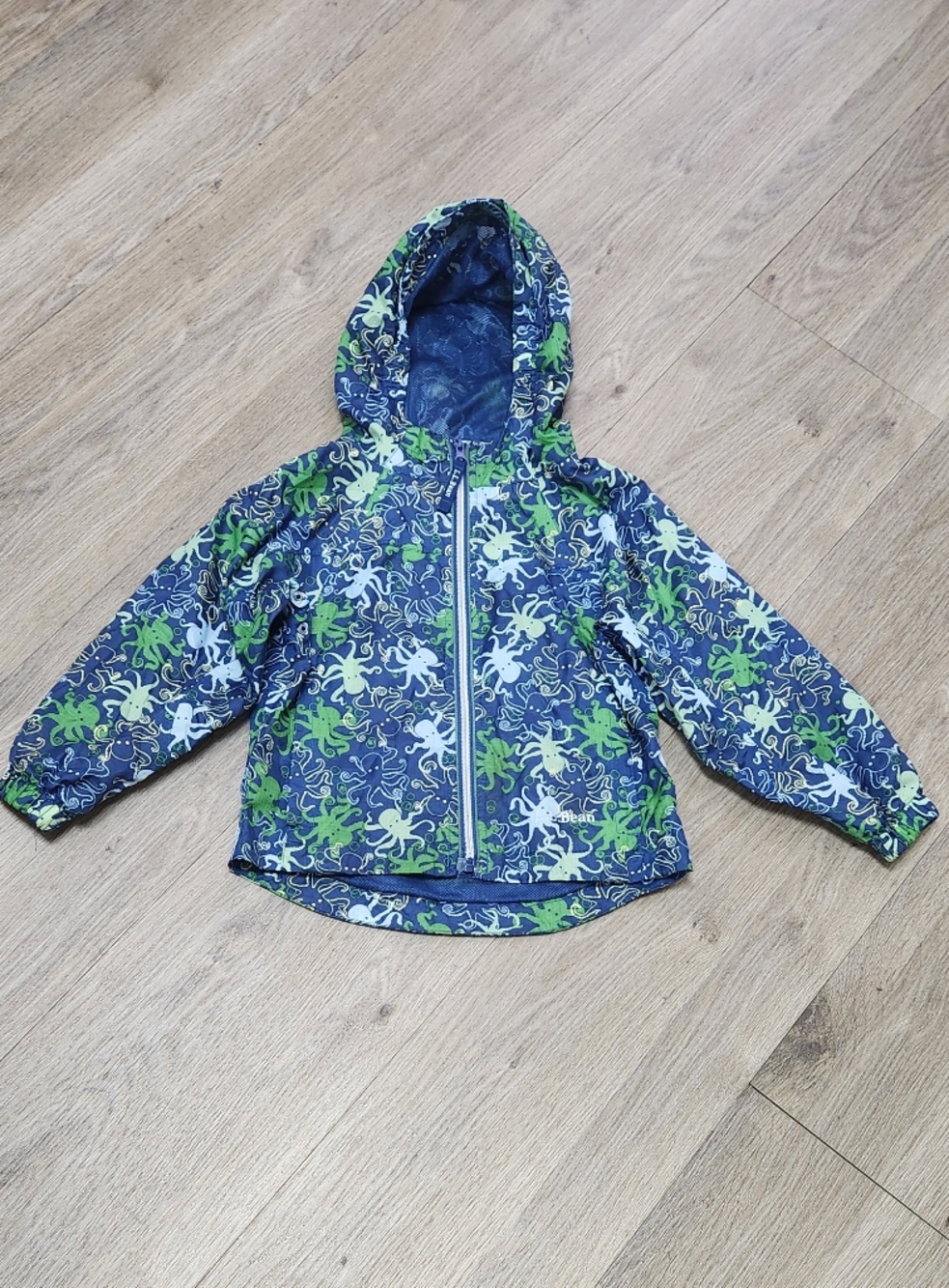 L.L. Bean Kids Octopus Print Rain Jacket - Blue/Green - Size 4